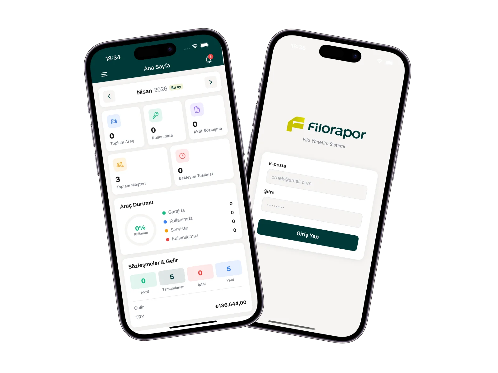 Filorapor mobil uygulama ekranları